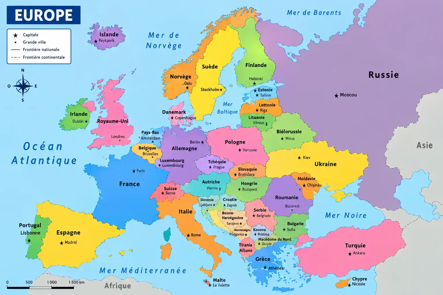 Carte infographique de l'Europe avec statistiques clés