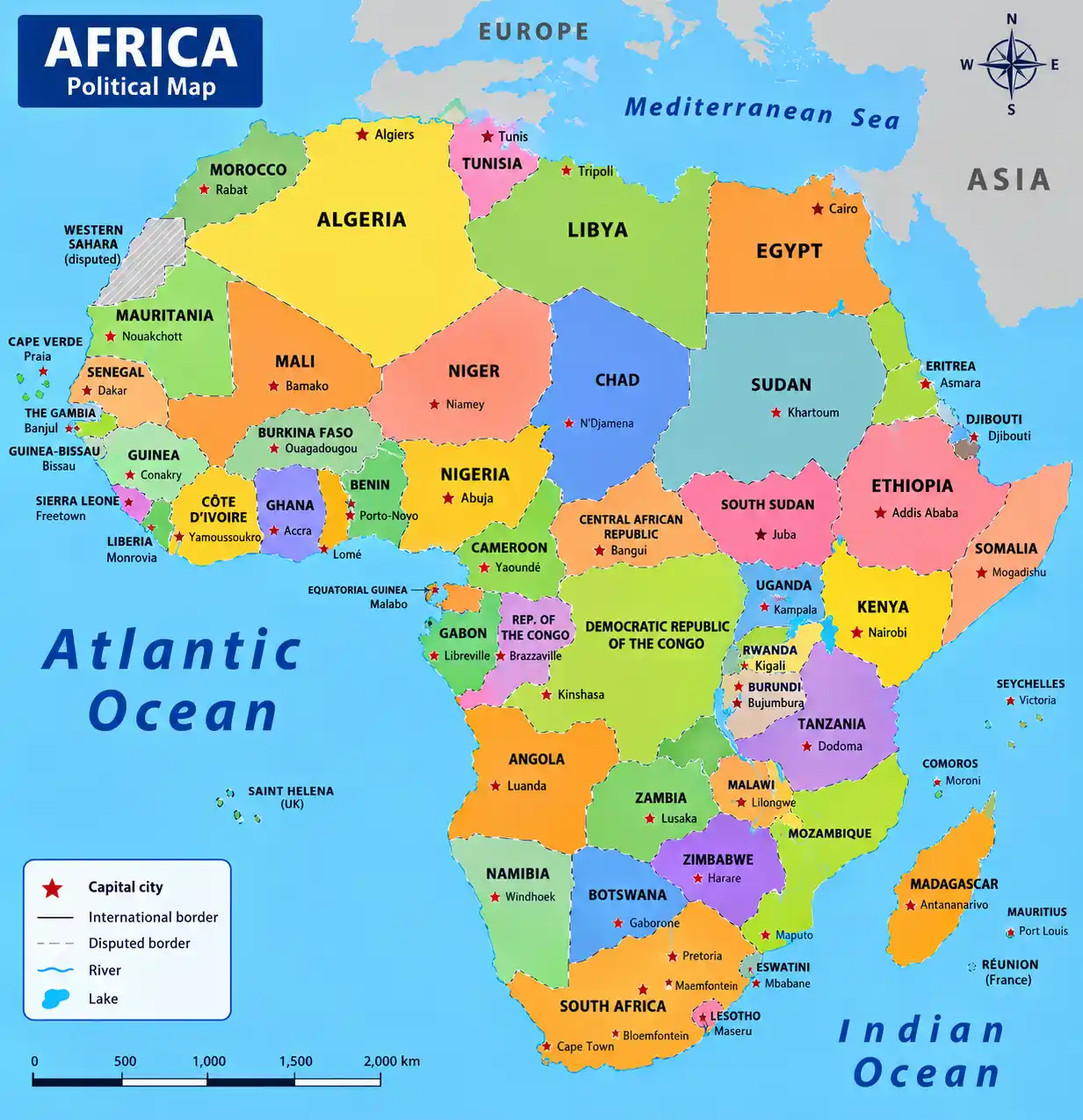 Infographic map of Africa with key statistics