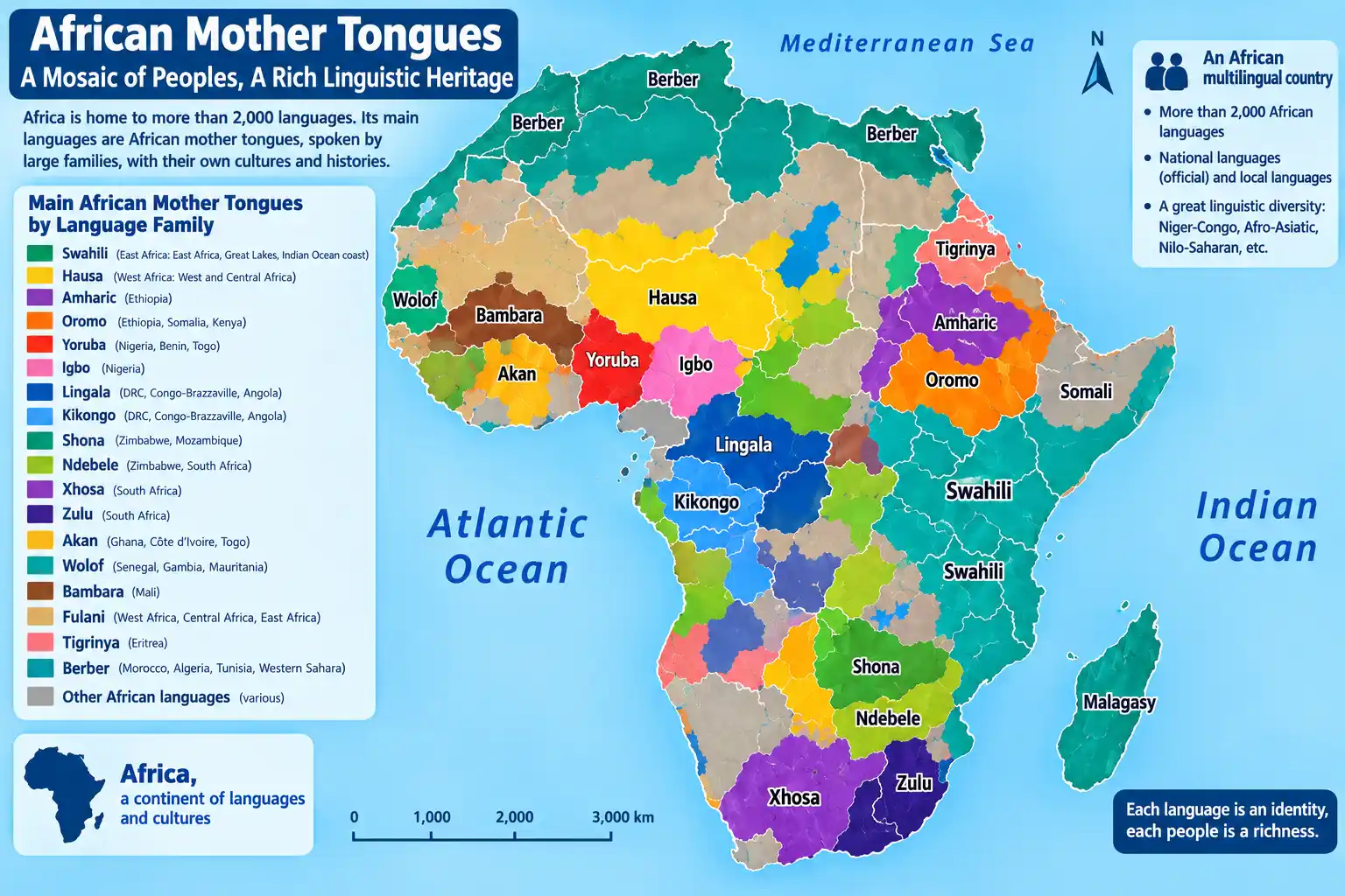 Chart of most spoken native languages in Africa