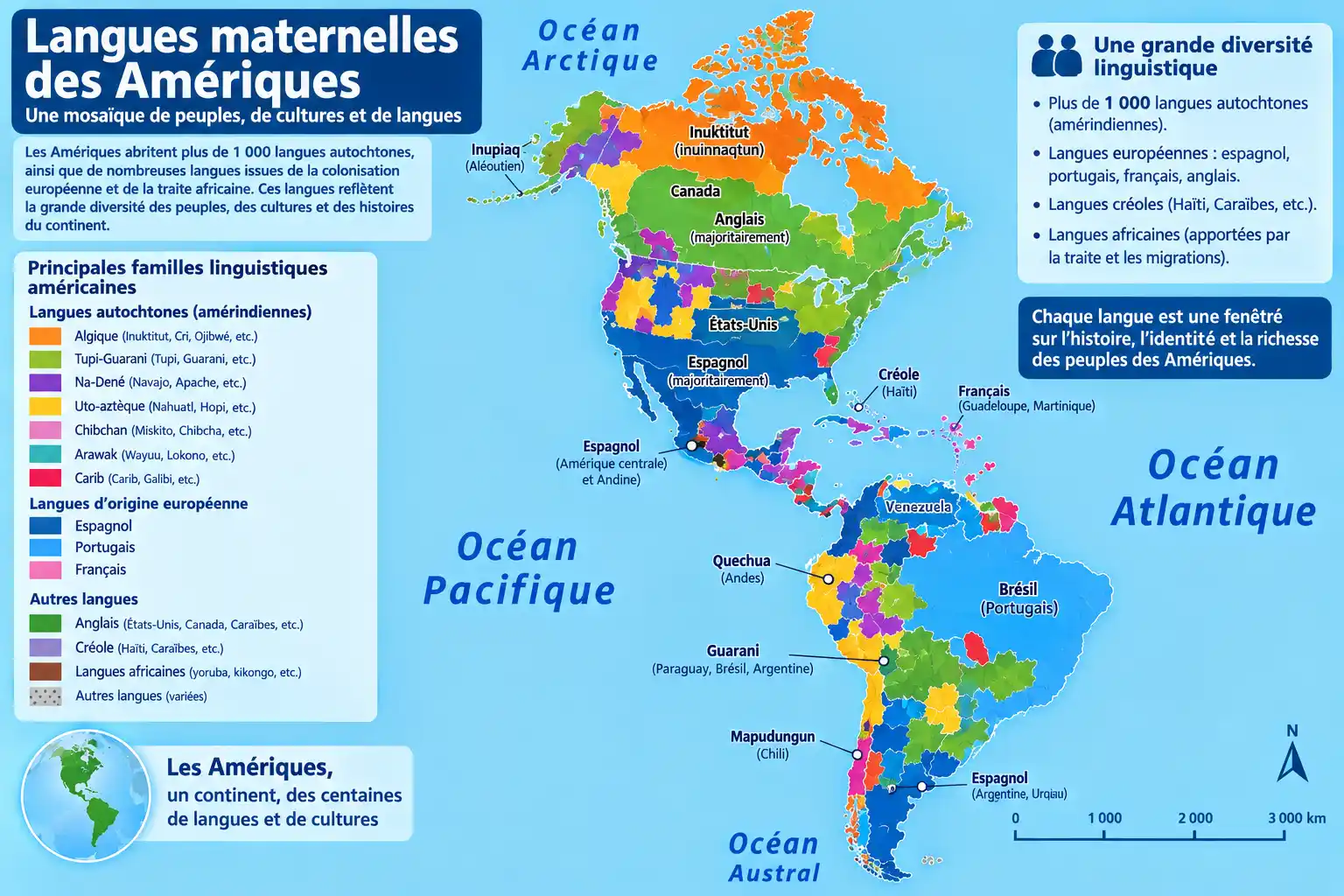 Graphique des langues maternelles les plus parlées en Amérique