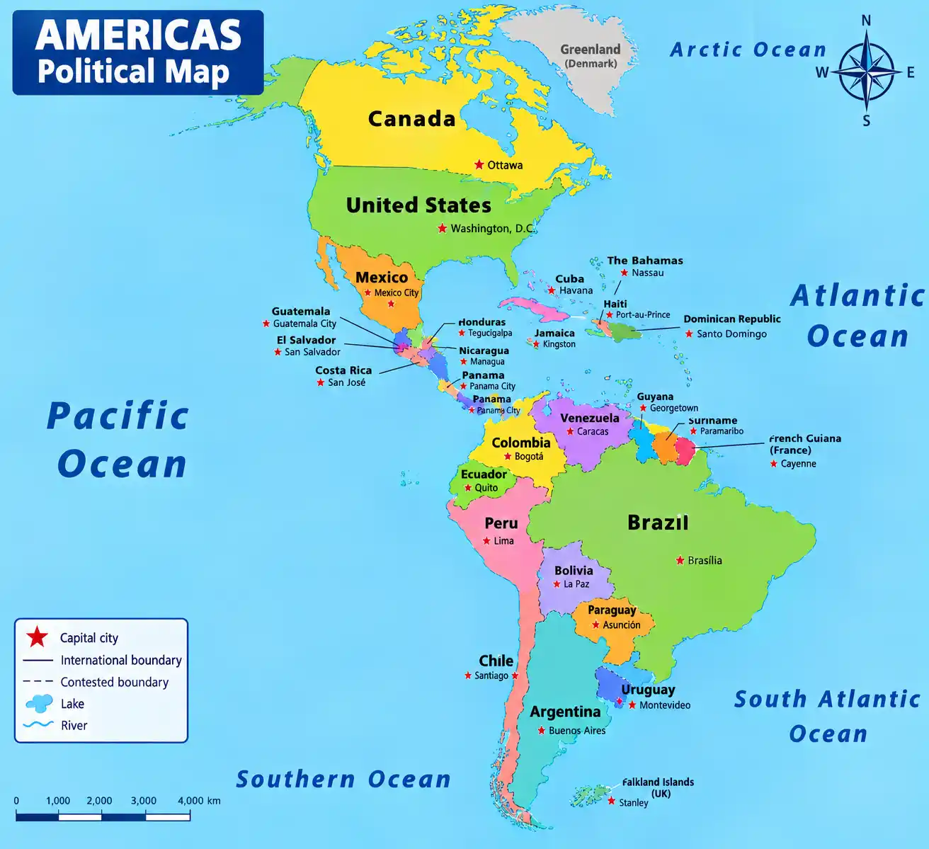 Infographic map of the Americas with key statistics