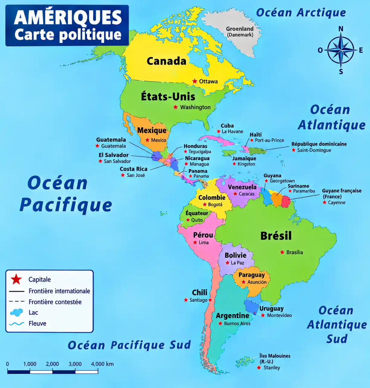 Carte infographique de l'Amérique avec statistiques clés