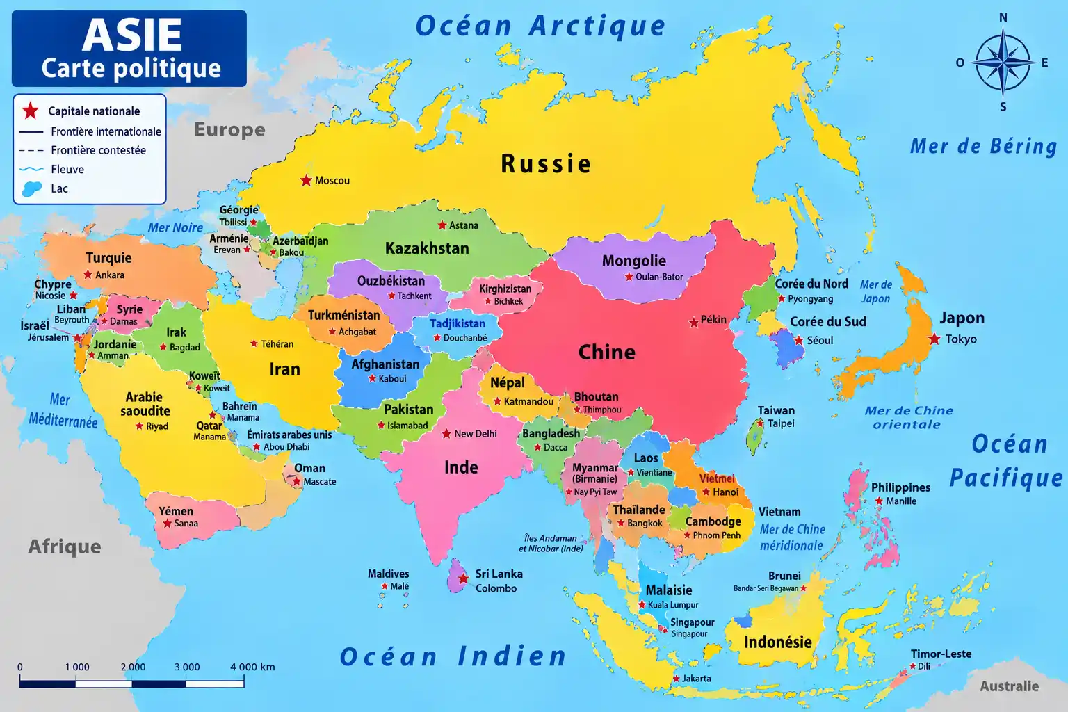 Carte infographique de l'Asie avec statistiques clés