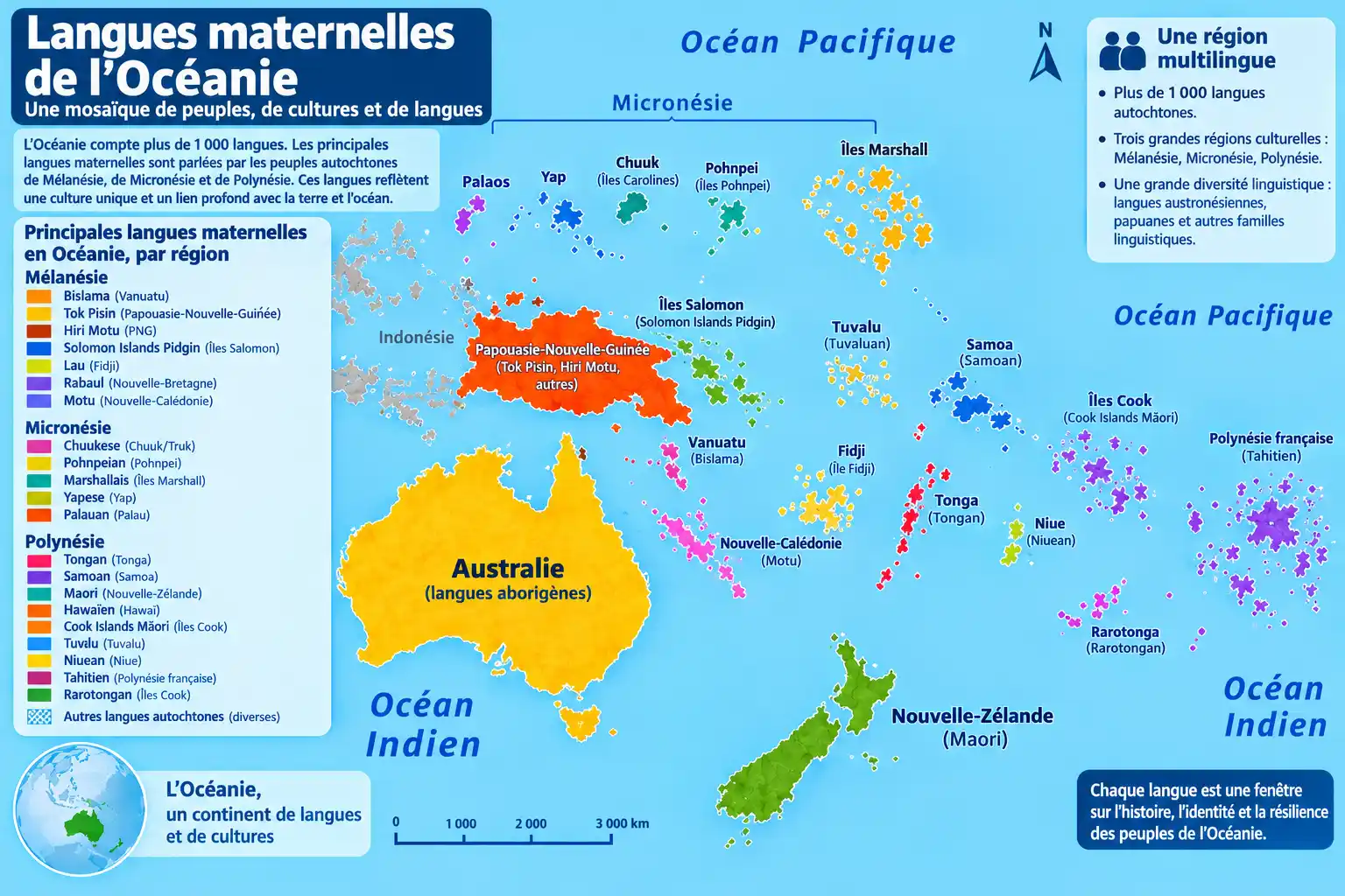 Graphique des langues maternelles les plus parlées en Océanie