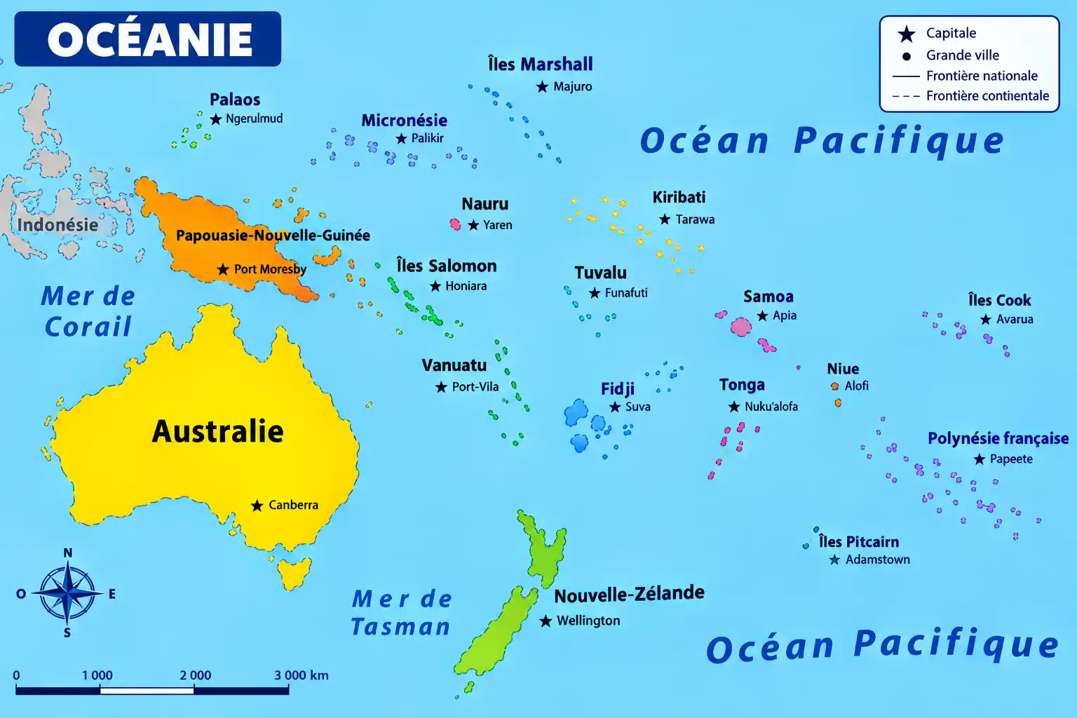 Carte infographique de l'Océanie avec statistiques clés