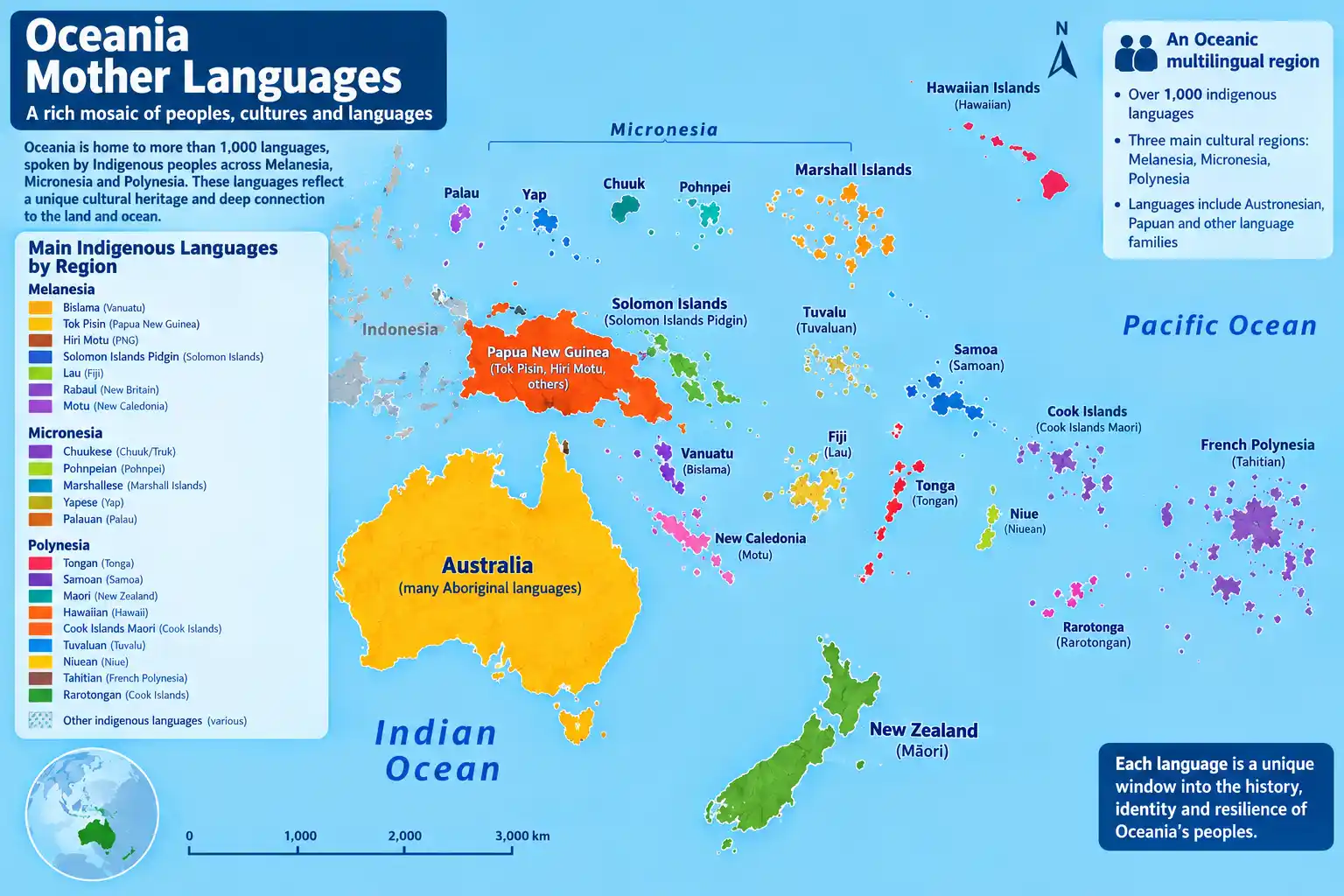Chart of the most spoken native languages in Oceania