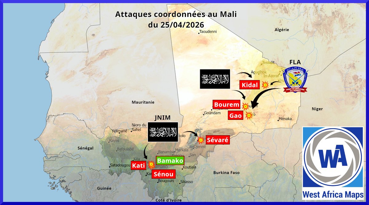 Attaque coordonnée des rebelles touaregs du FLA et du JNIM au Mali