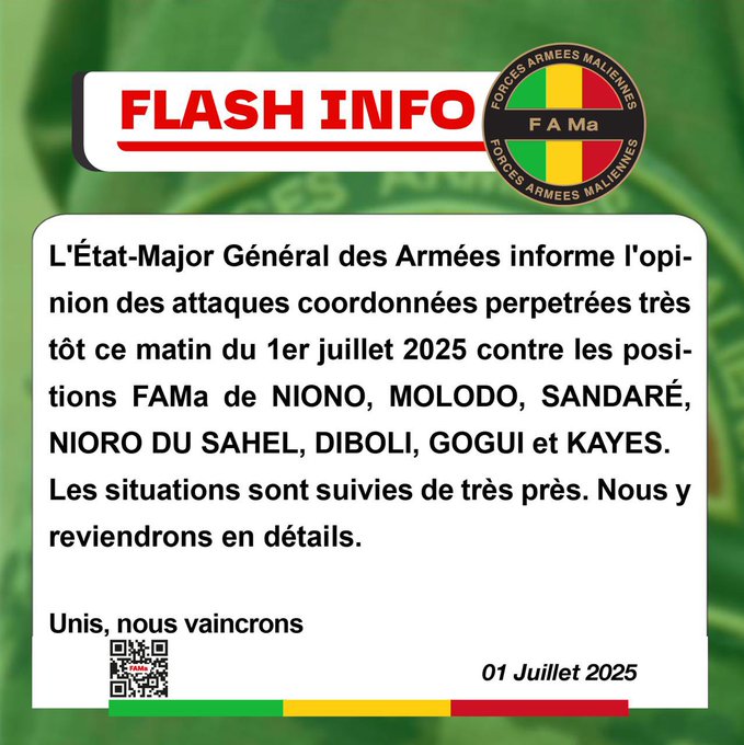 Positions militaires attaquées au Mali