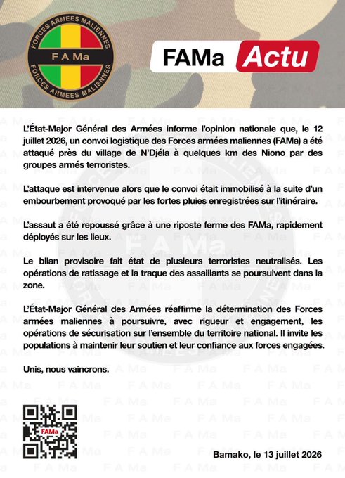 Convoi logistique des FAMa immobilisé par les pluies près de N'Djéla au Mali