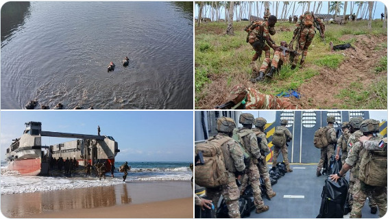 Porte-hélicoptères français Tonnerre lors des manoeuvres au Bénin