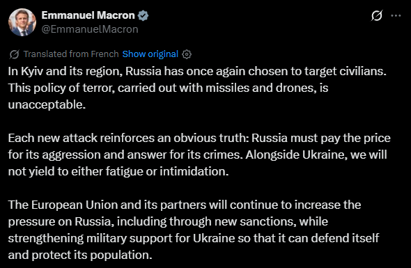 Image d'illustration de la déclaration de Macron sur les frappes russes à Kyiv
